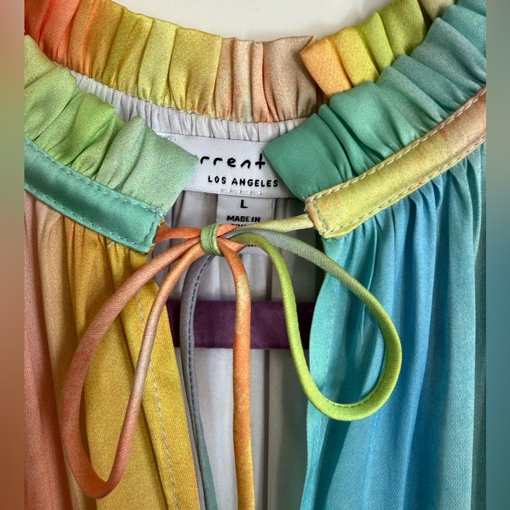Current Air Los Angeles Cara Pleated Mini Dress Rainbow ๐ Tiered Drop Waist L - Picture 9 of 15